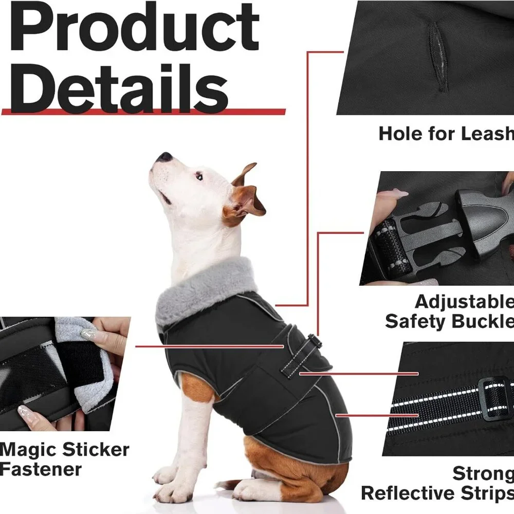 Lelepet Warm Dog Coat Reflective Dog Fleece Vest Waterproof Jacket